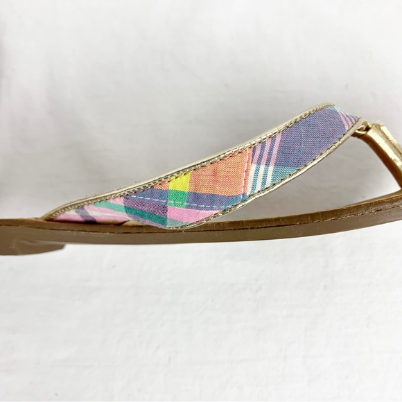 TALBOTS Mari Multicolor Plaid Flip Flop Thong Sandals Gold Trim size 10 - Picture 8 of 10